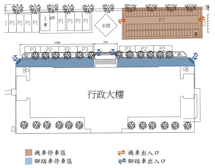1101001行政大樓後方停車位配置圖